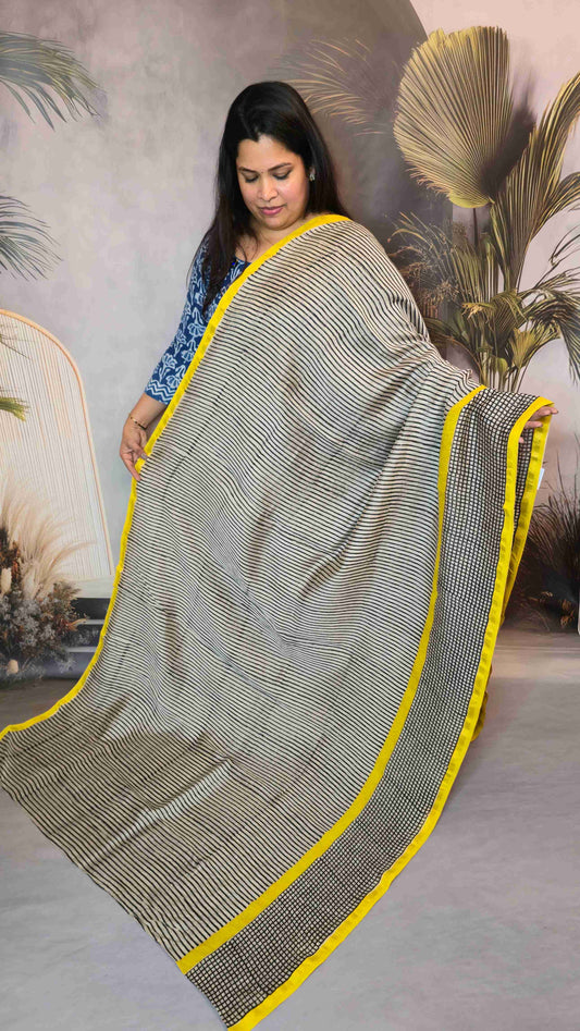 Chanderi hand block printed saree