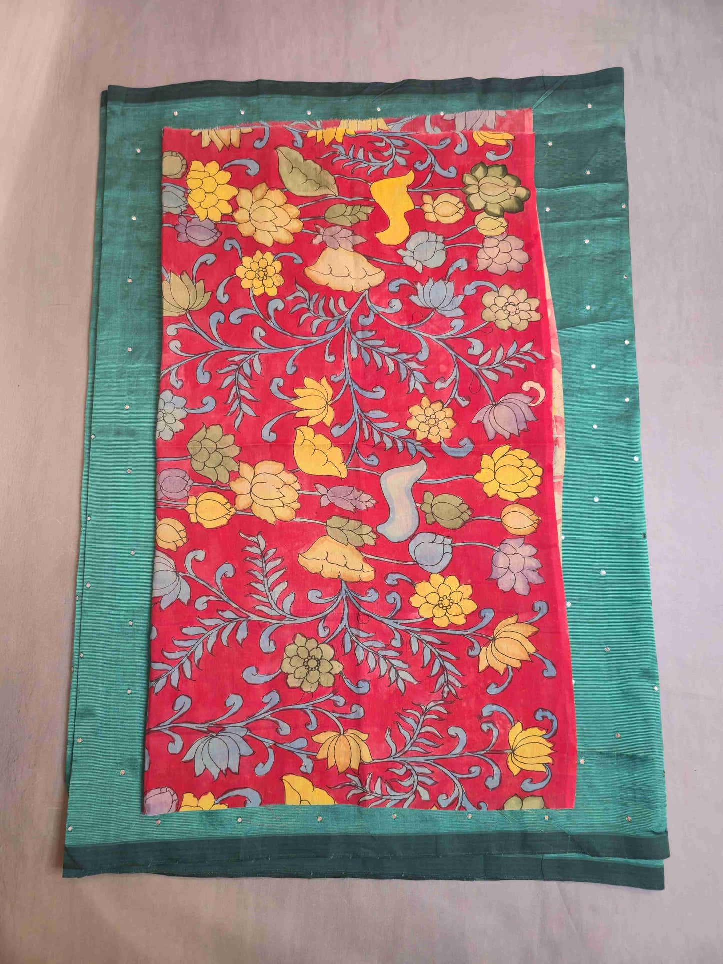Mangalagiri Saree with pen Kalamkari blouse