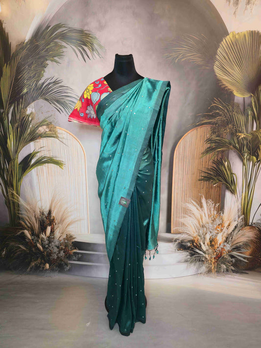 Mangalagiri Saree with pen Kalamkari blouse