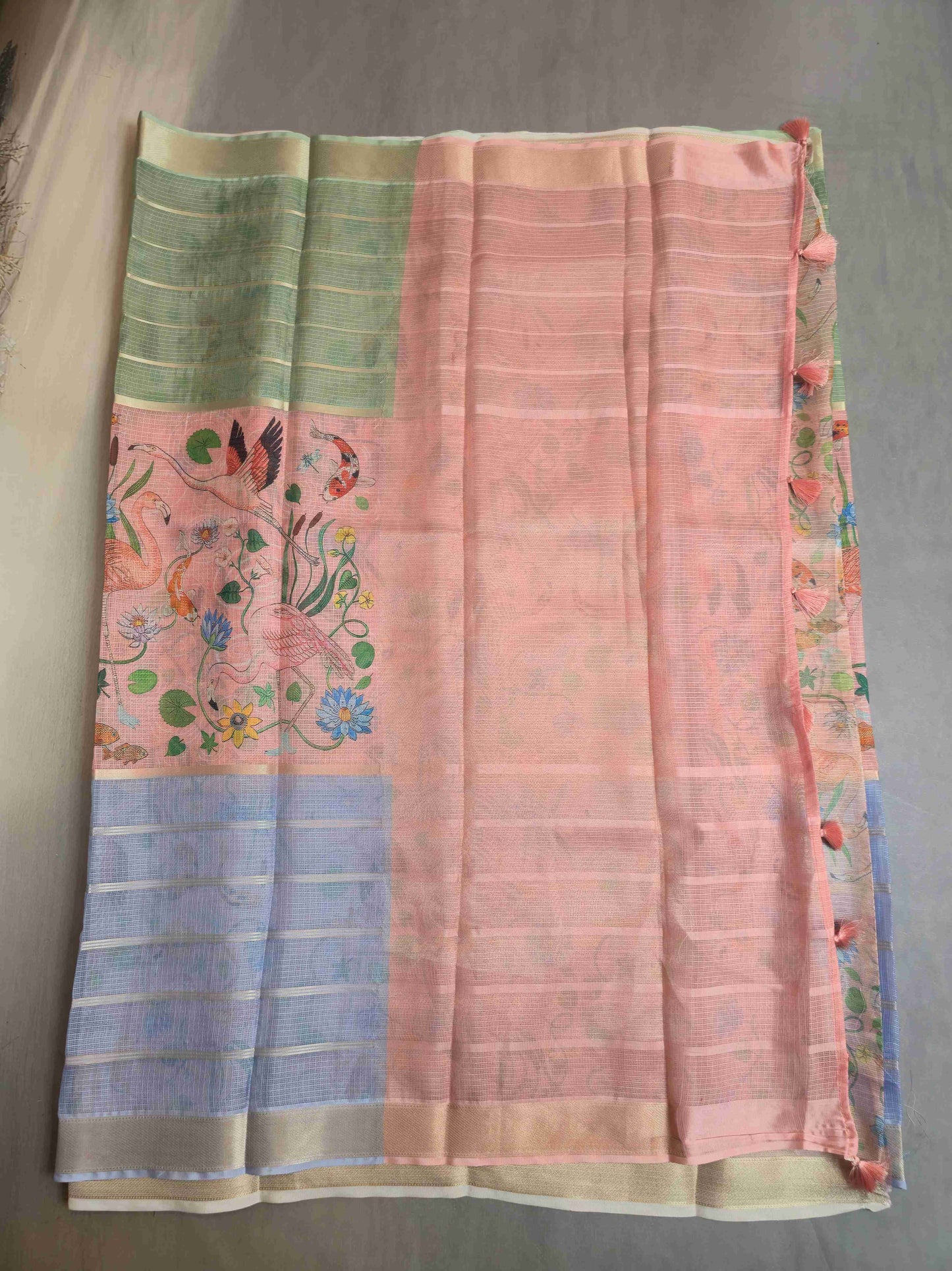Semi Kota saree with toucan prints