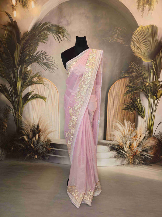 Semi kota saree with crane thread embroidery