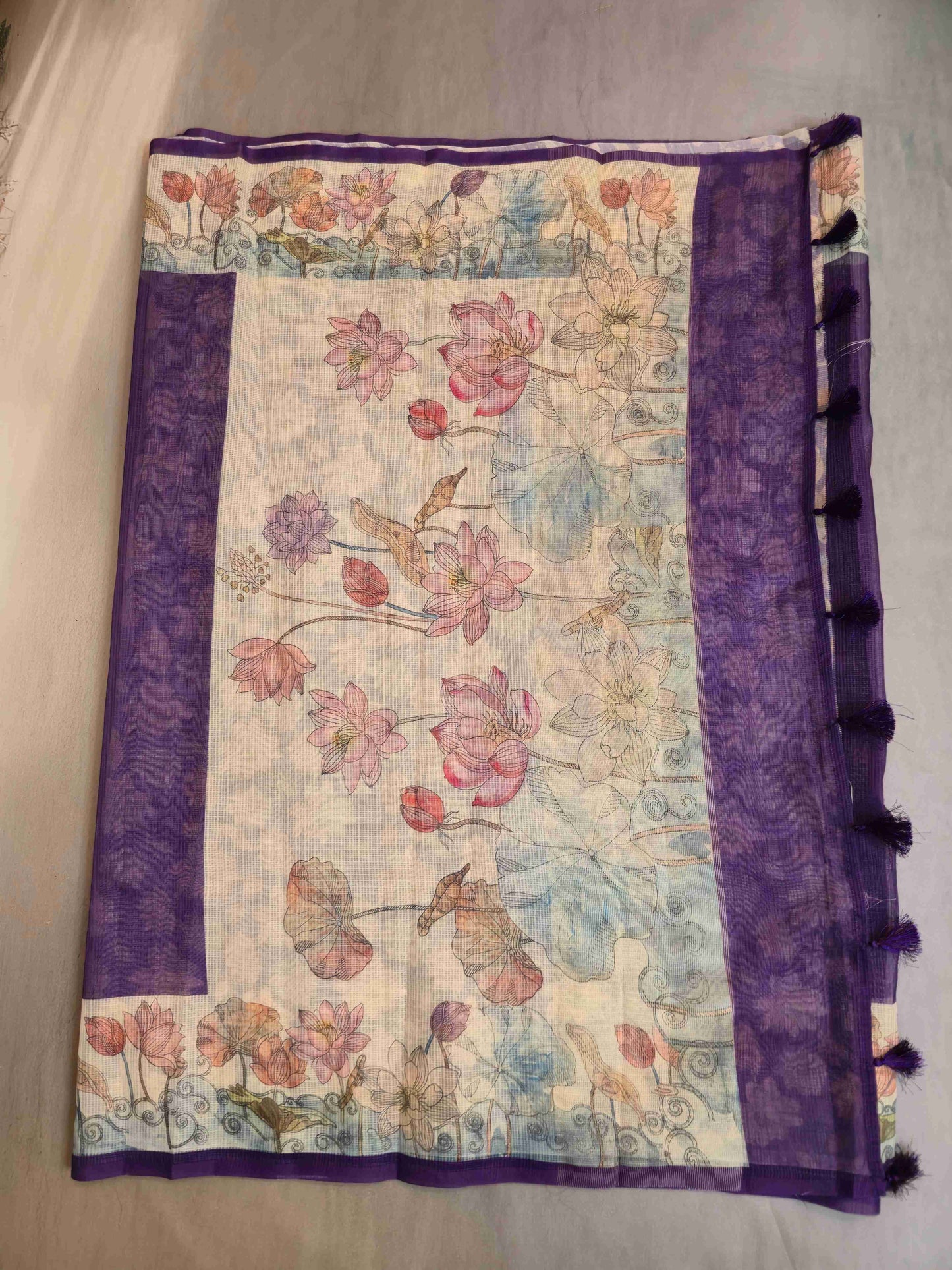 Semi kota saree with floral borders