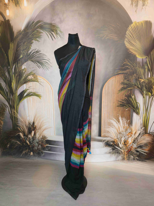 Mul cotton saree with rainbow pallu