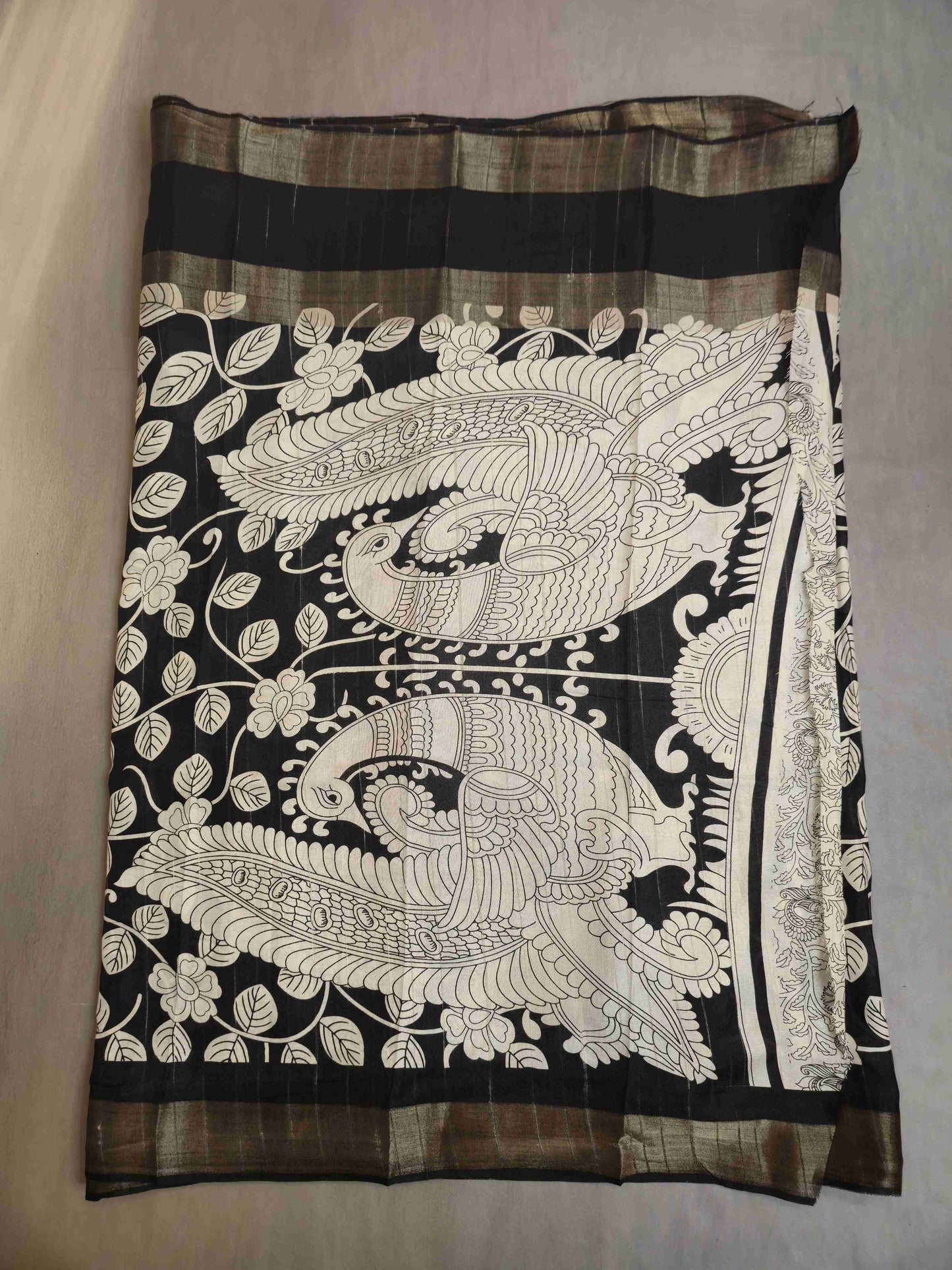 Soft Slub Silk with Kalamkari prints