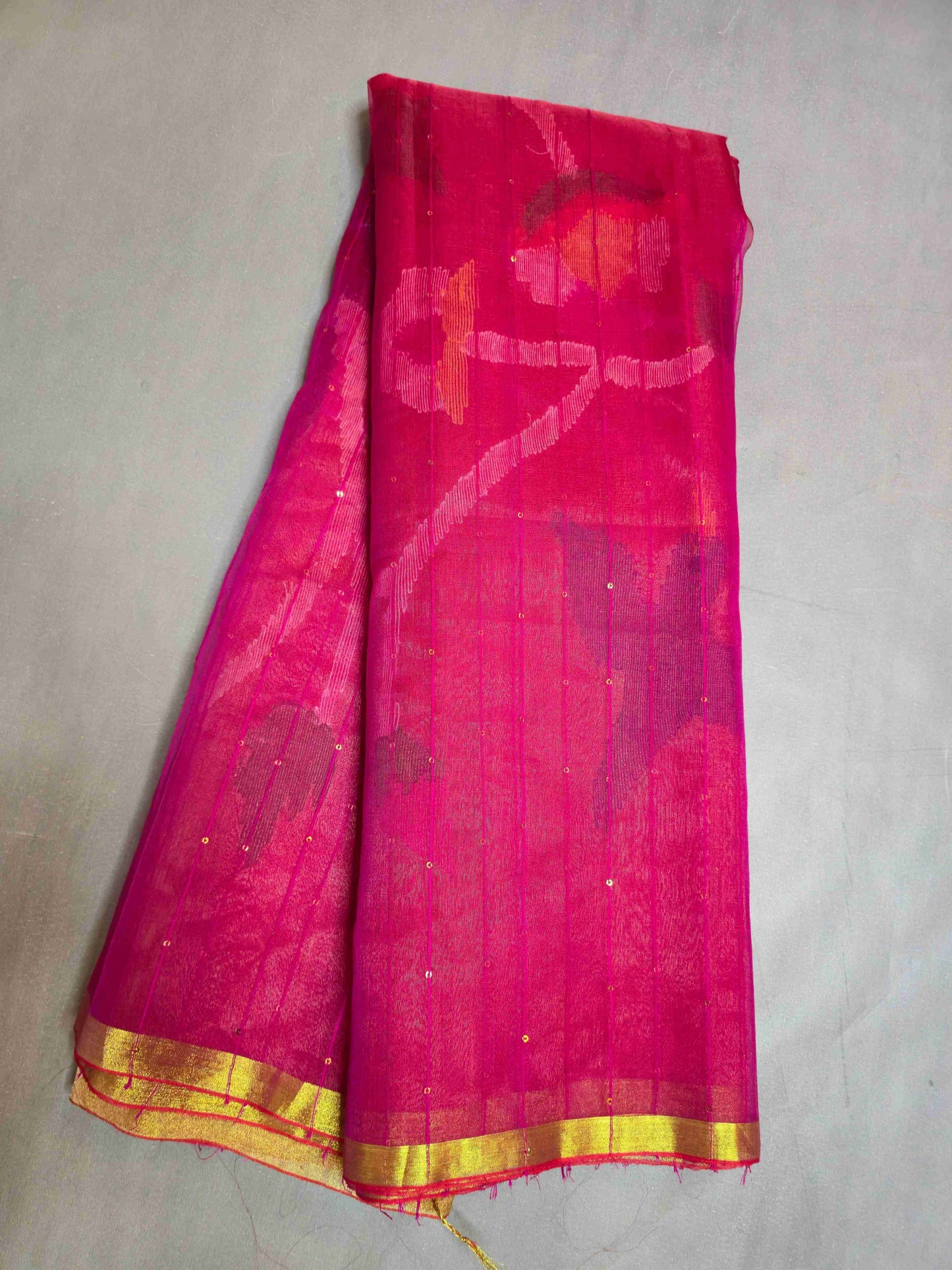 Semi Raw Silk with sequins with Jamdani needle work Pallu