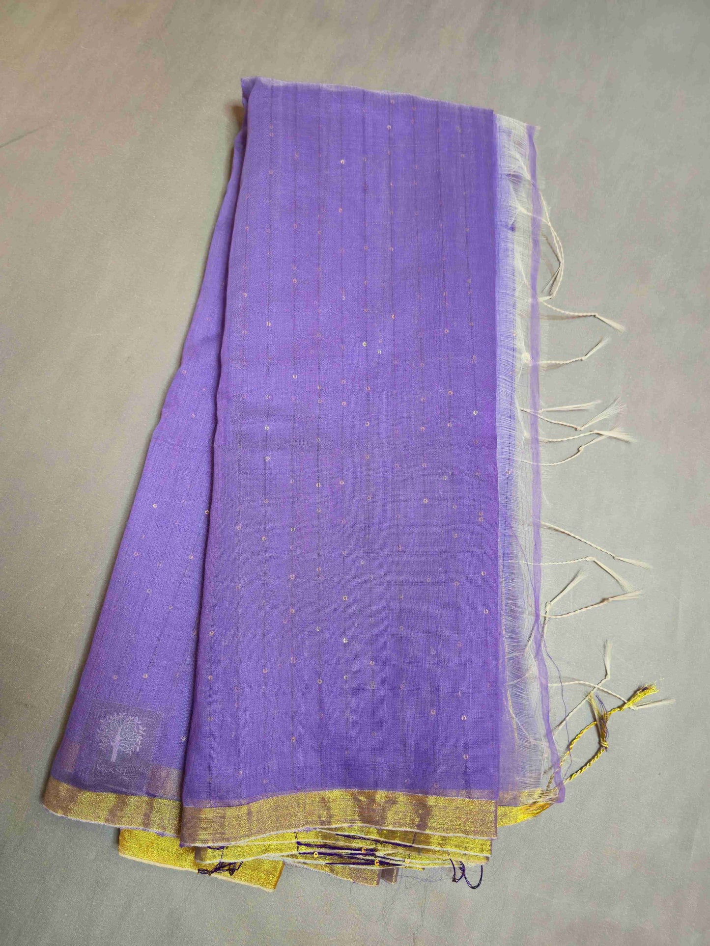 Semi Raw Silk with sequins with Jamdani needle work Pallu