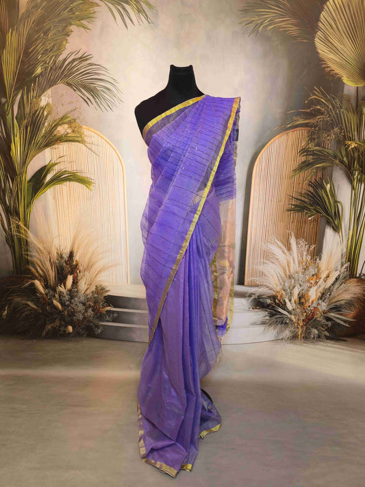 Semi Raw Silk with sequins with Jamdani needle work Pallu