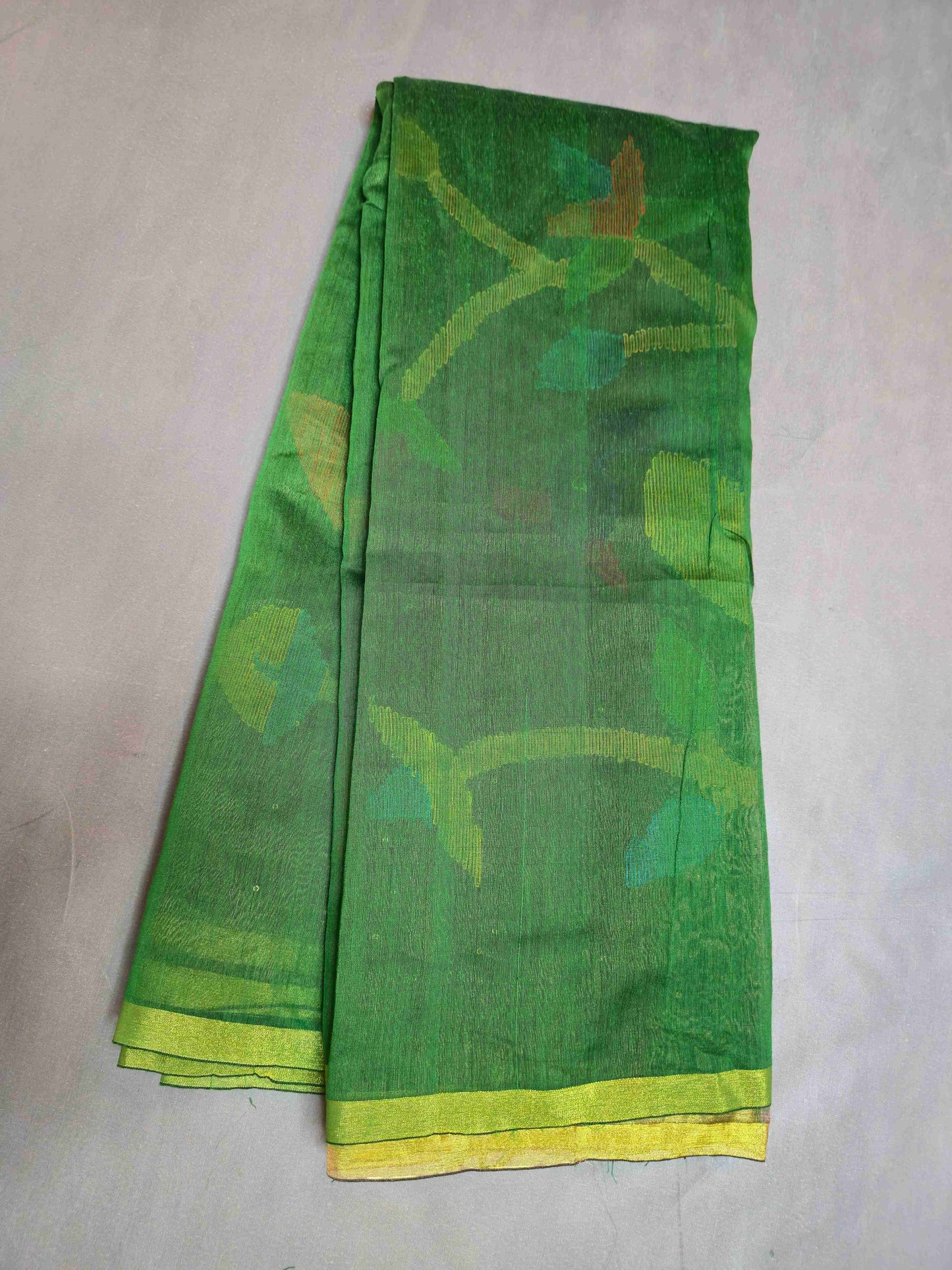 Semi Raw Silk with sequins with Jamdani needle work Pallu