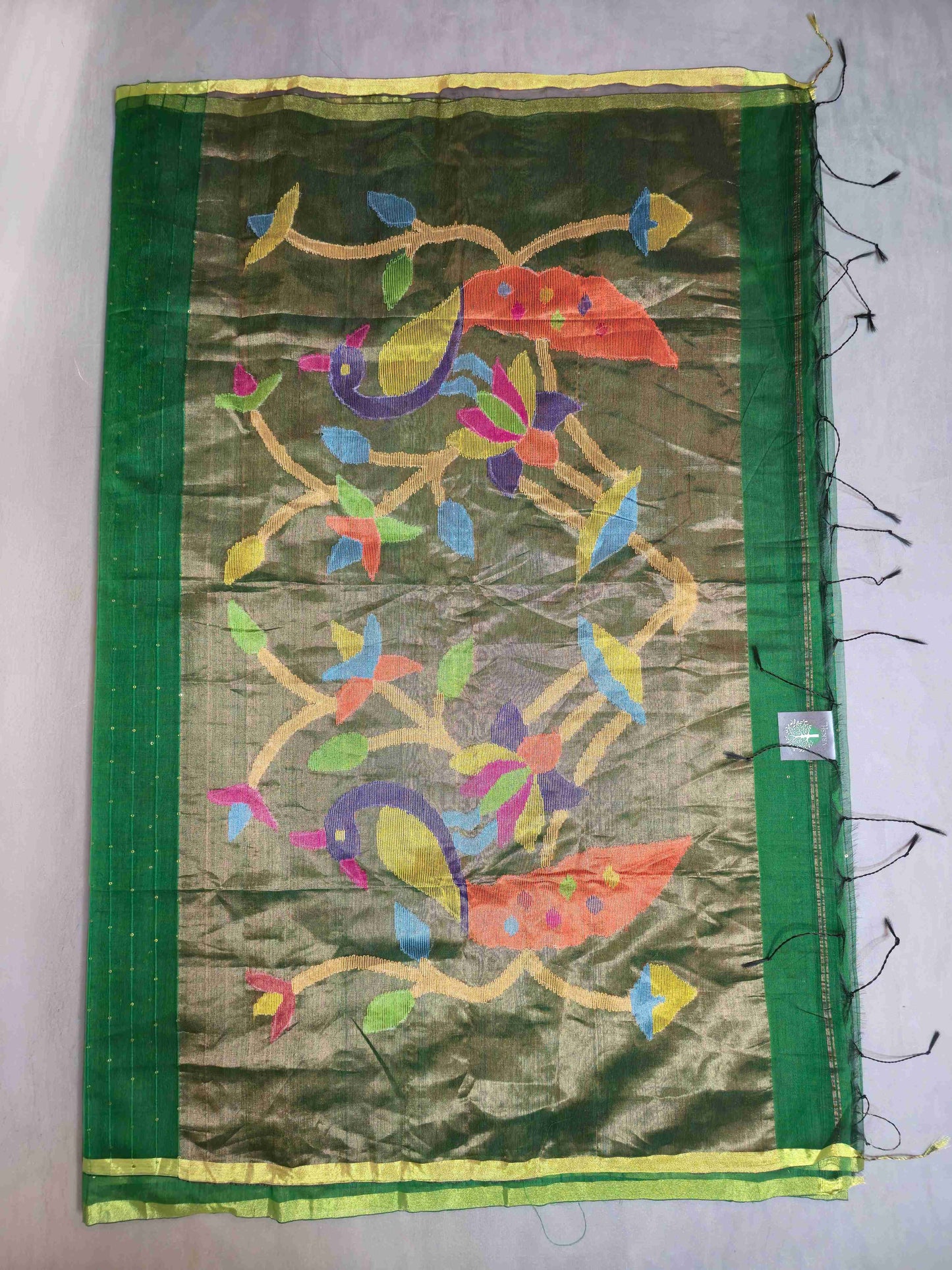 Semi Raw Silk with sequins with Jamdani needle work Pallu
