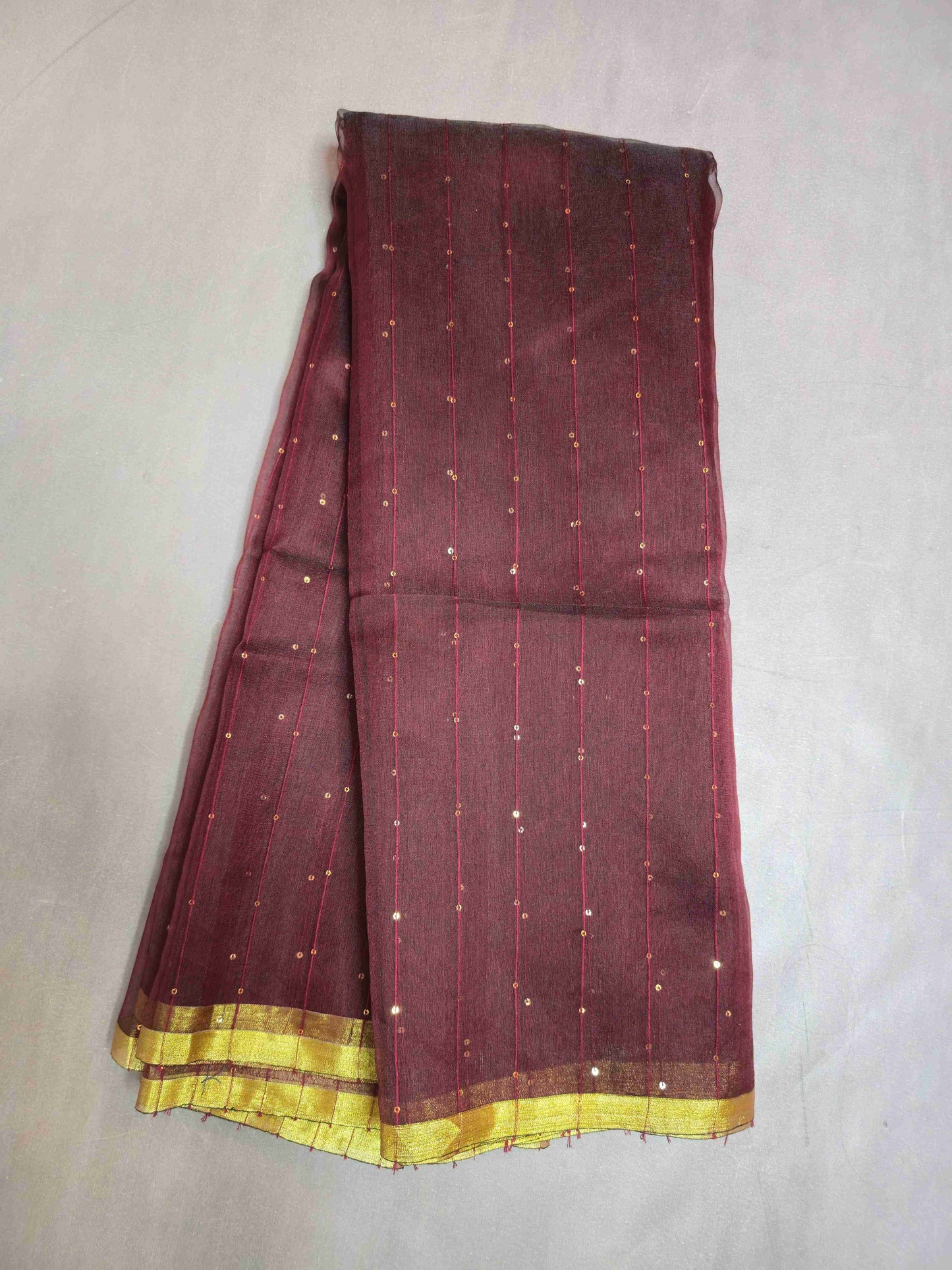 Semi Raw Silk with sequins with Jamdani needle work Pallu