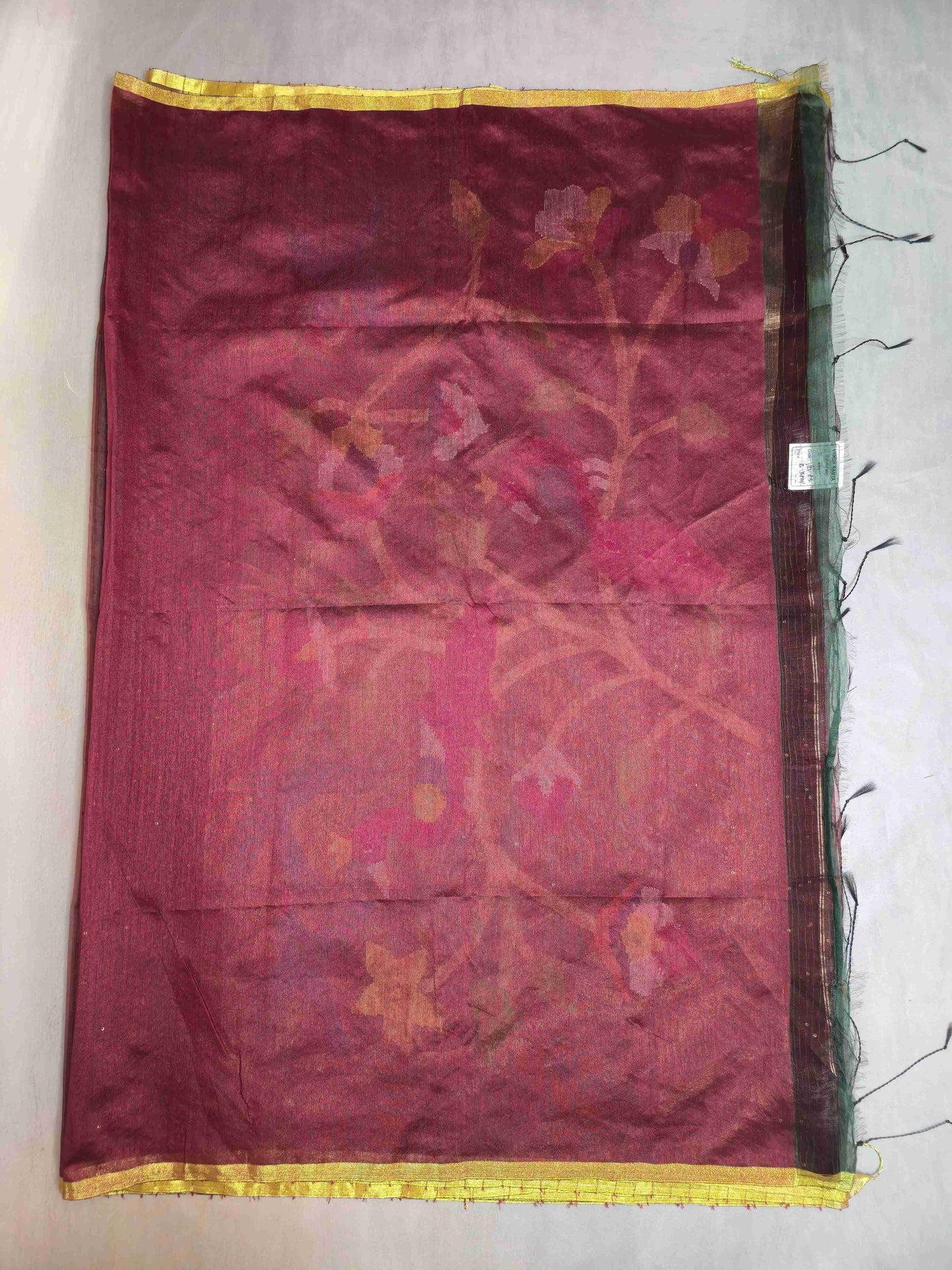 Semi Raw Silk with sequins with Jamdani needle work Pallu
