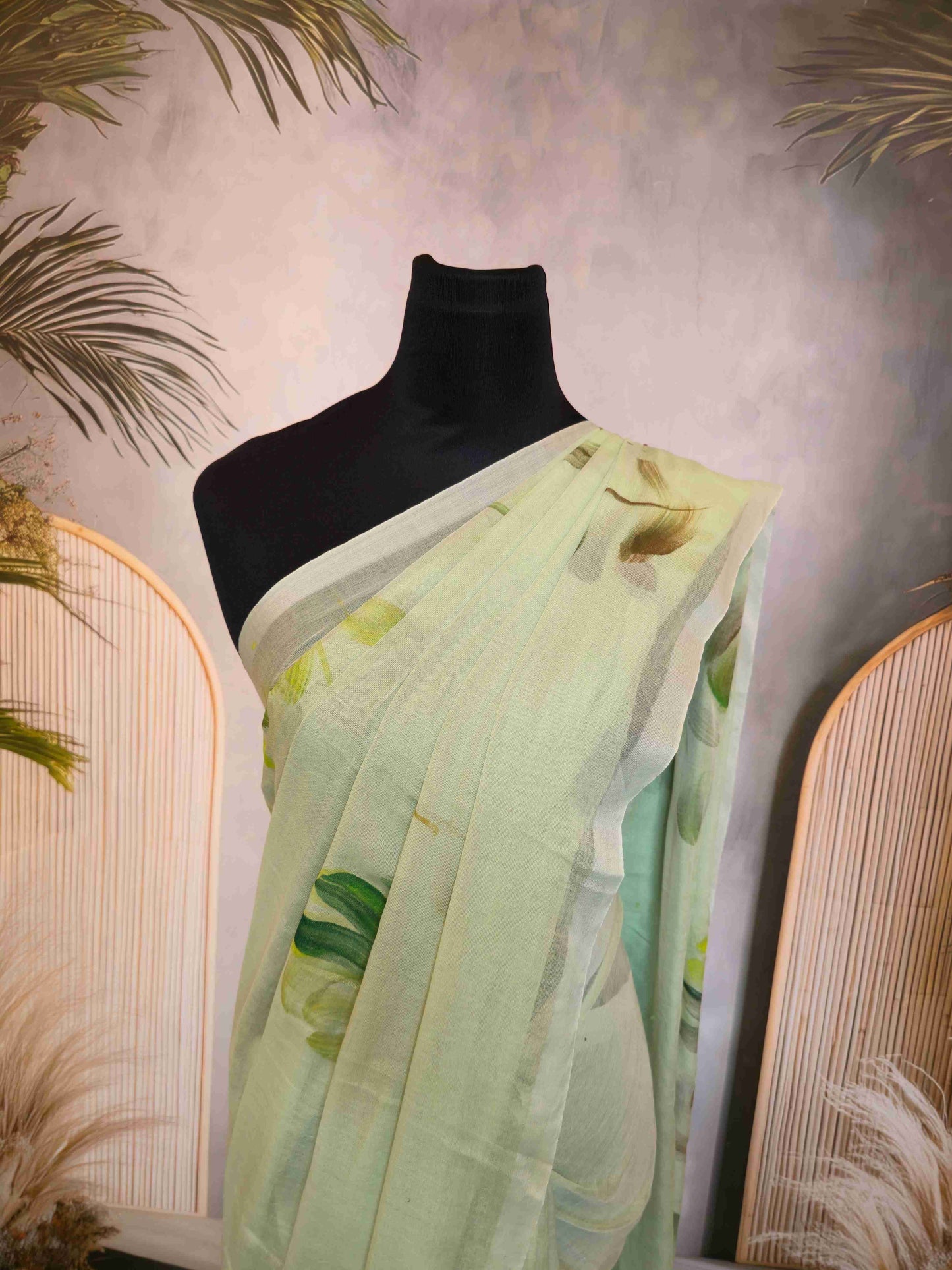 Mul cotton saree with hand painted flowers
