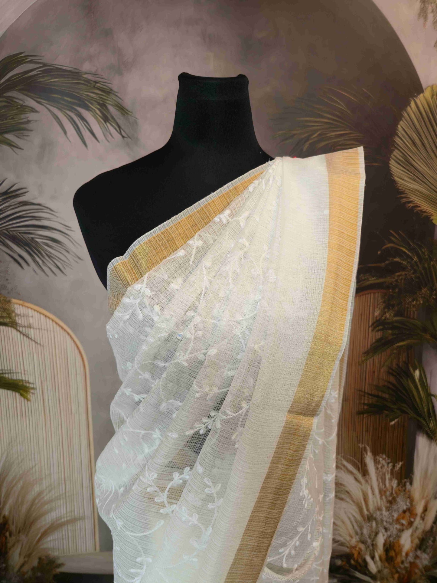 White Kota embroidered saree