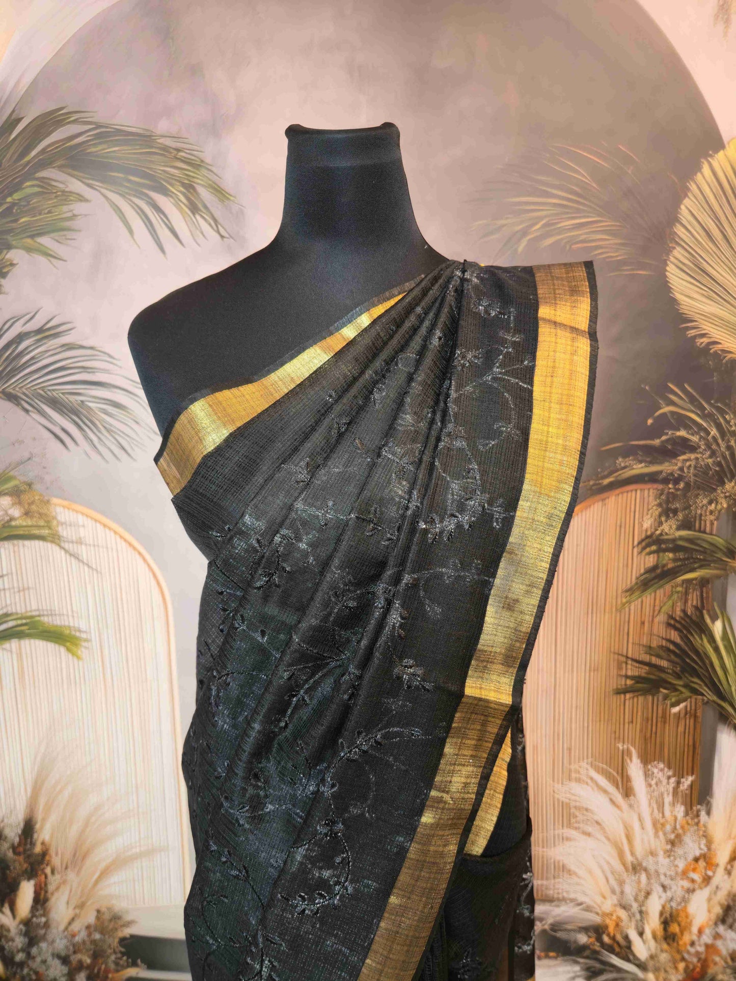 Black Kota embroidered saree