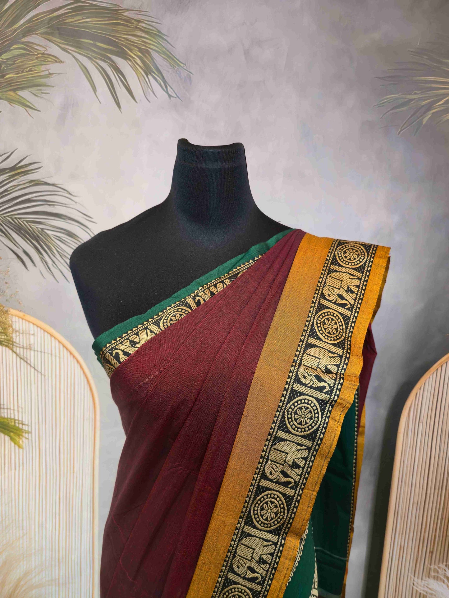 Narayanpet Cotton saree with Ganga Jamuna Elephant borders