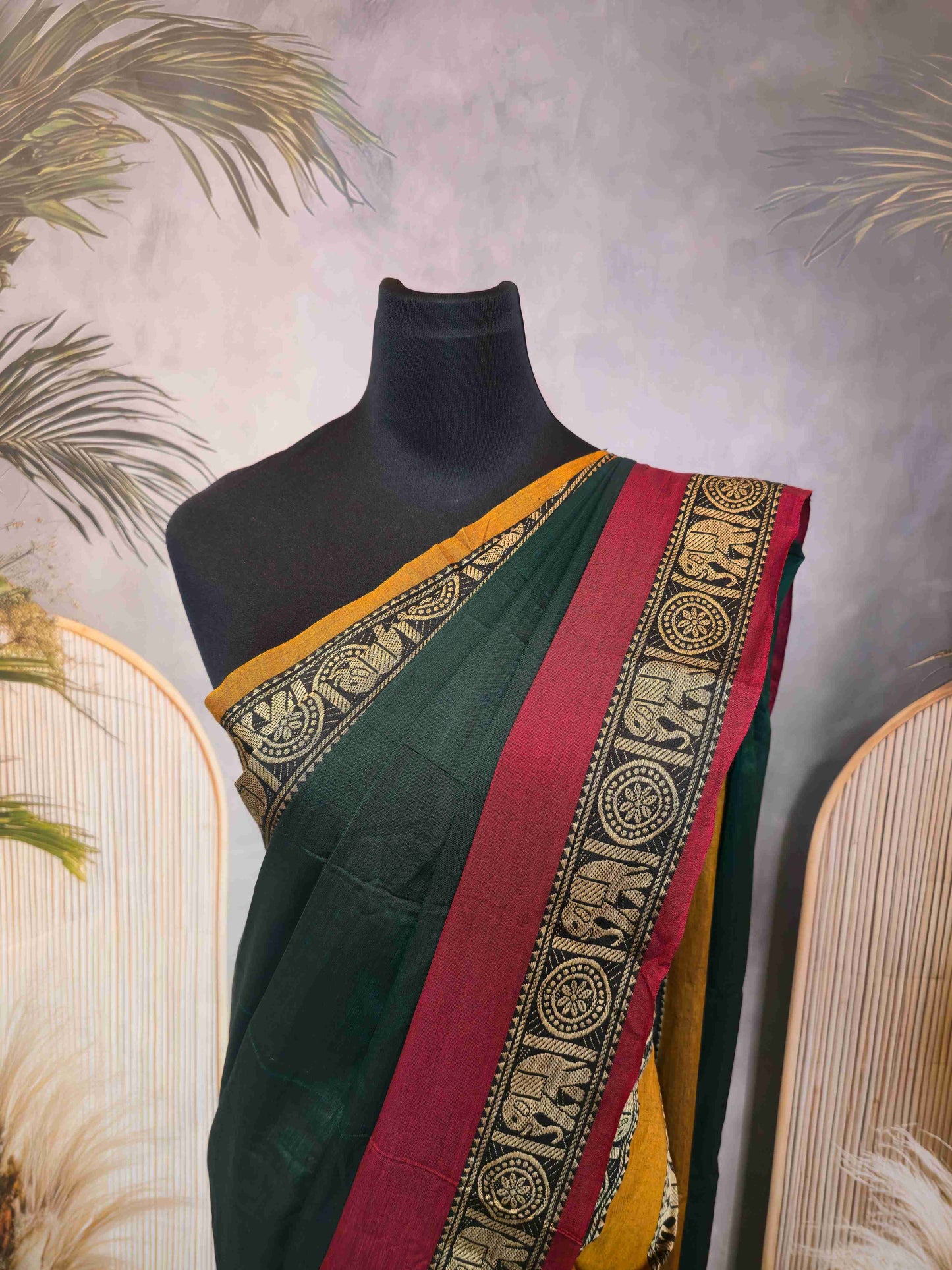 Narayanpet Cotton saree with Ganga Jamuna Elephant borders