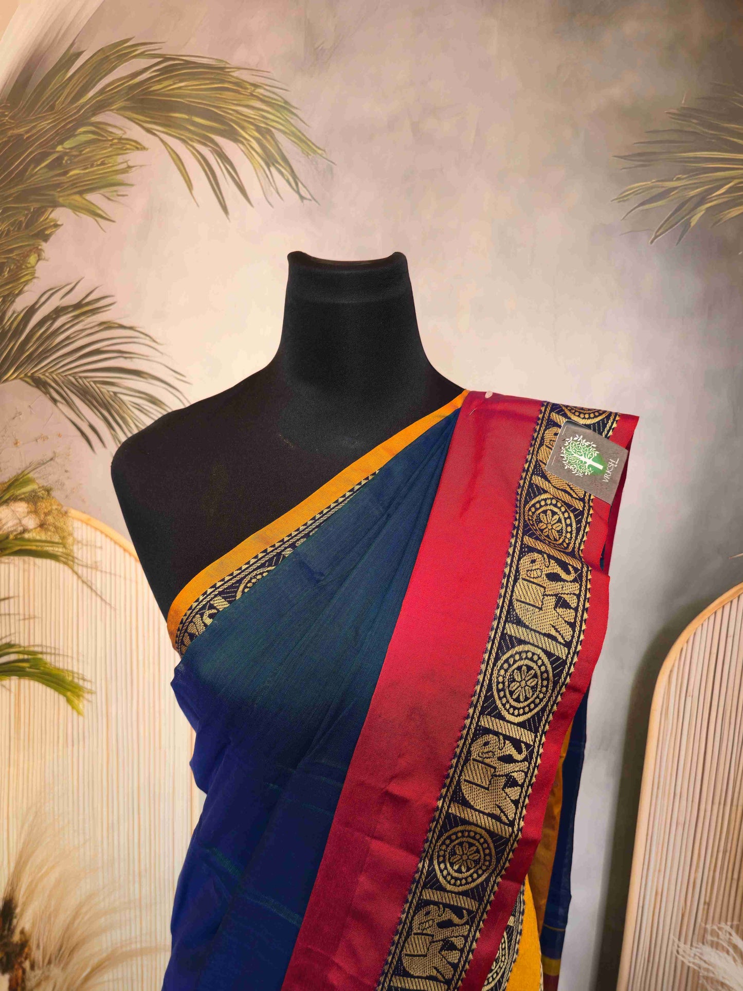Narayanpet Cotton saree with Ganga Jamuna Elephant borders