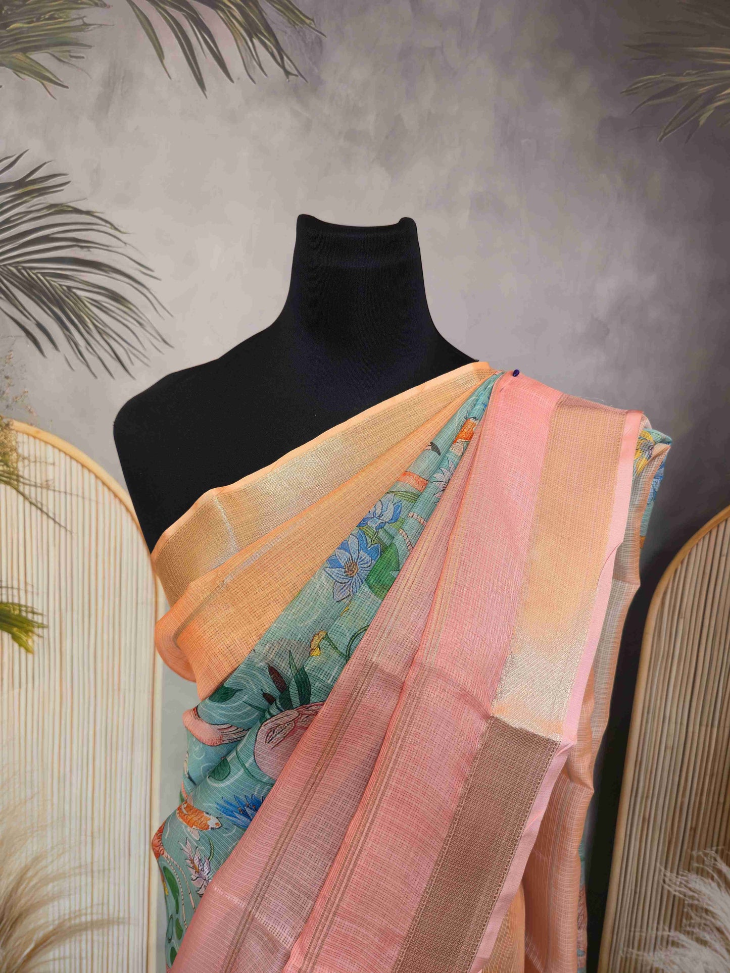 Semi Kota Saree with Flamingo prints