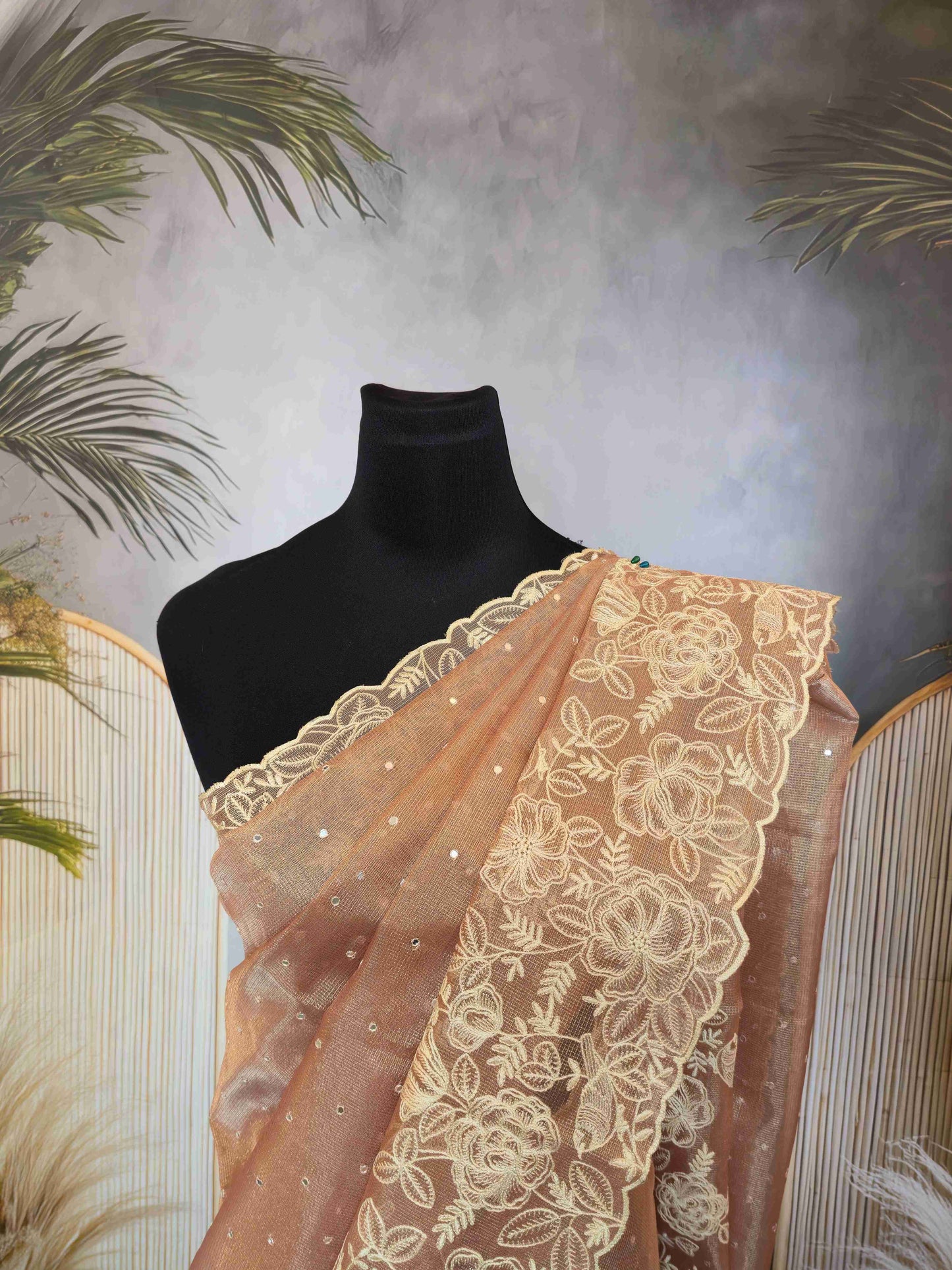 Semi kota tissue saree with embroidered borders