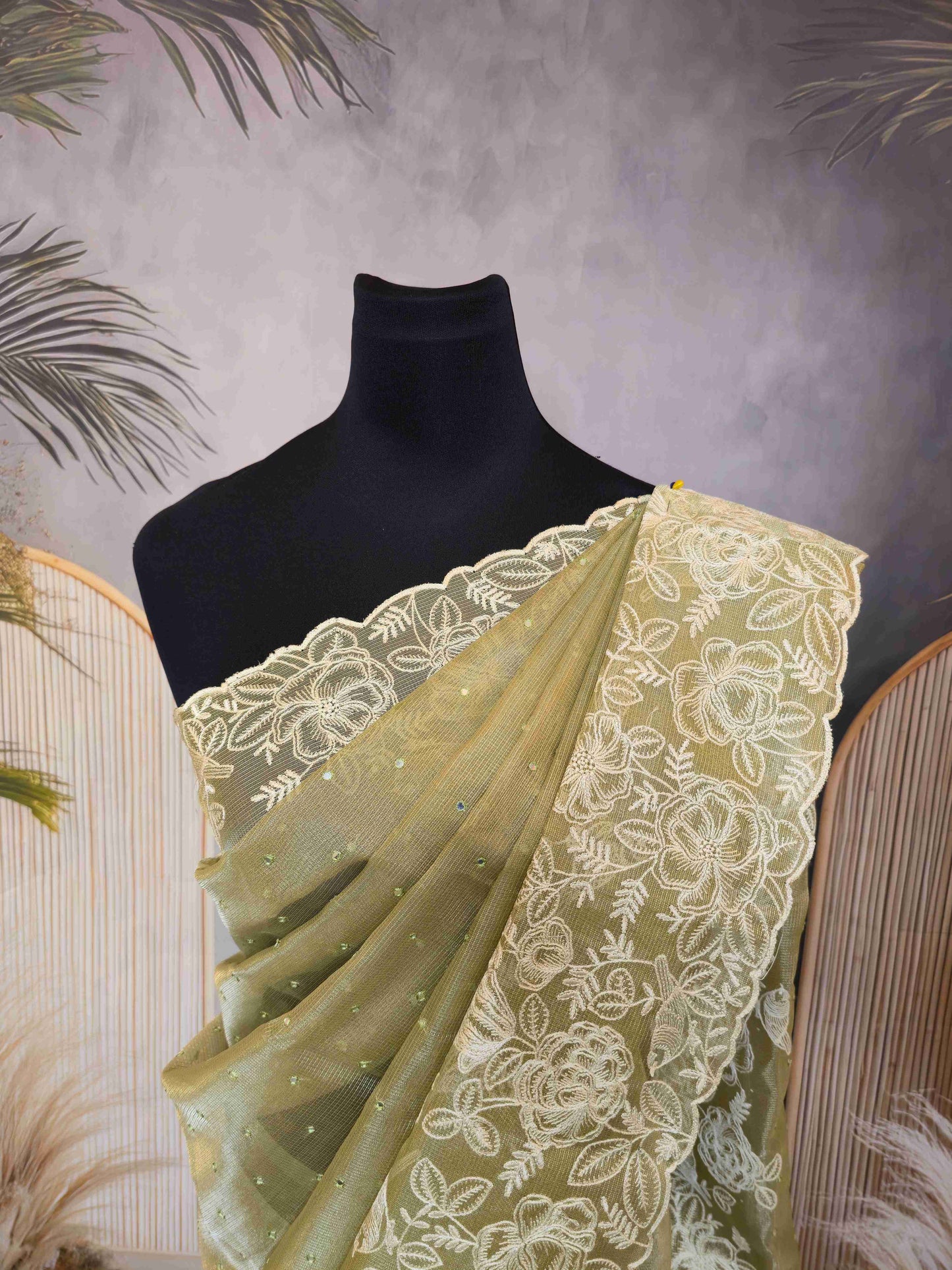 Semi kota tissue saree with embroidered borders