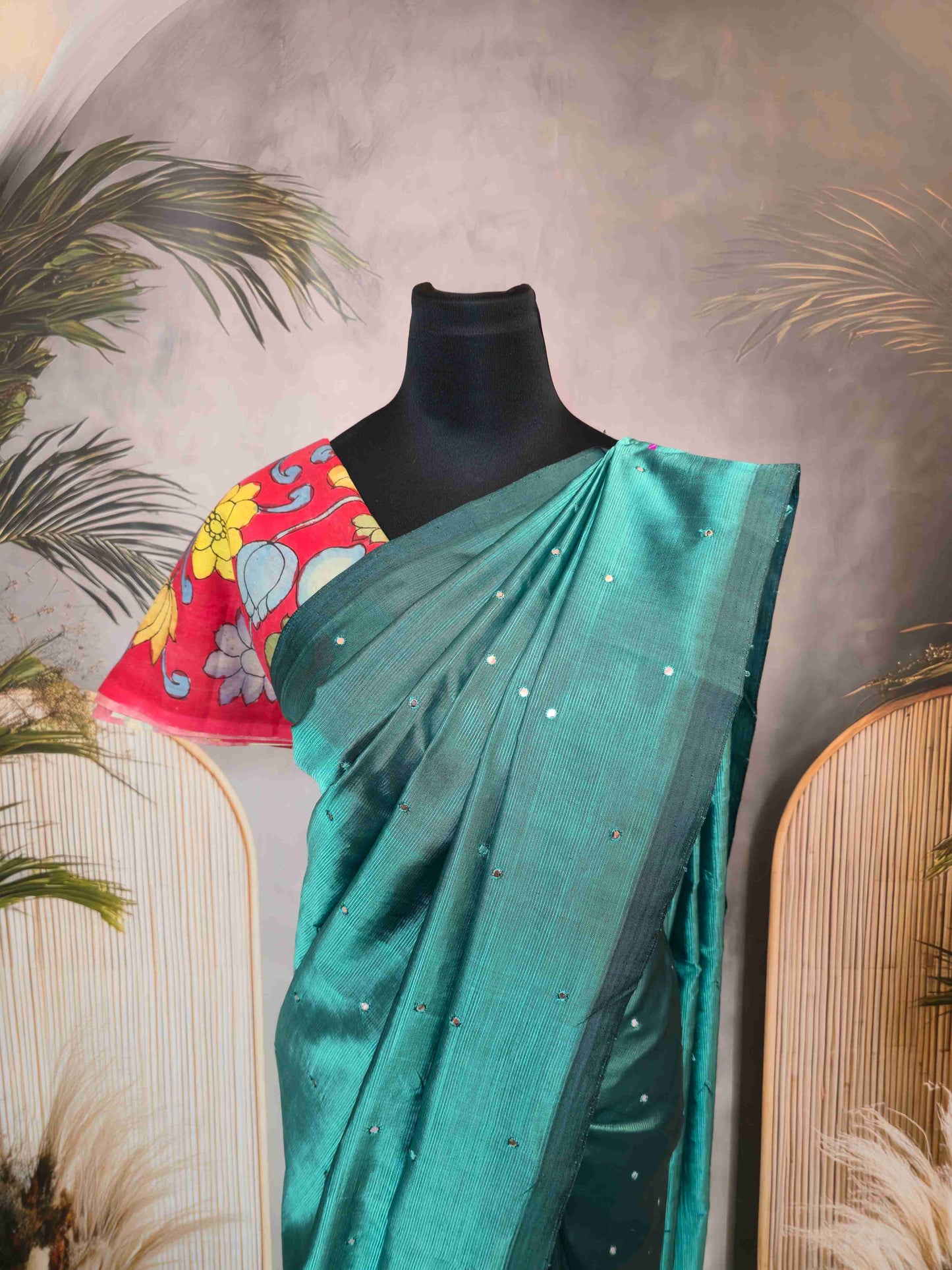 Mangalagiri Saree with pen Kalamkari blouse