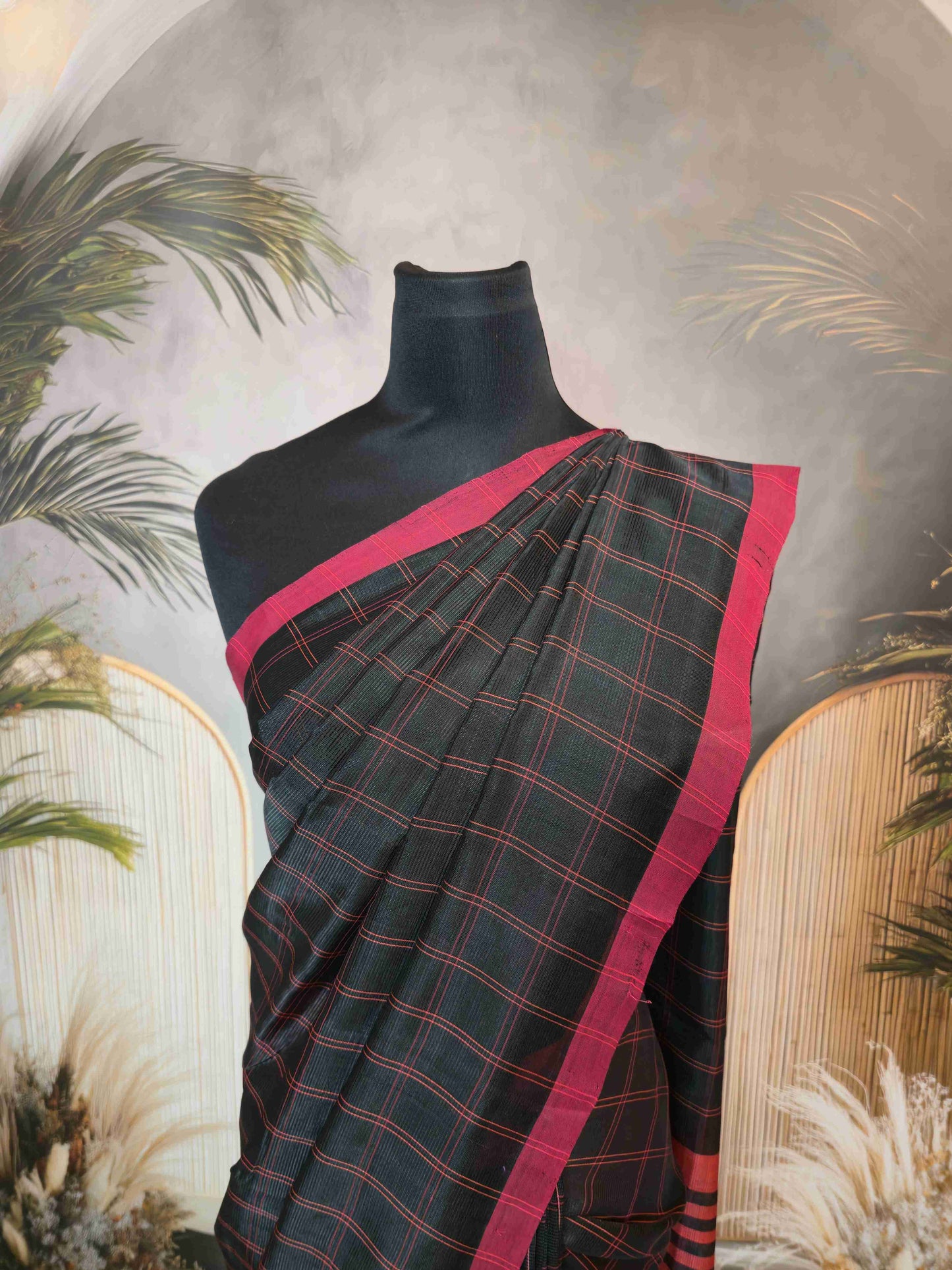 Mangalagiri Silk cotton - Black & Red