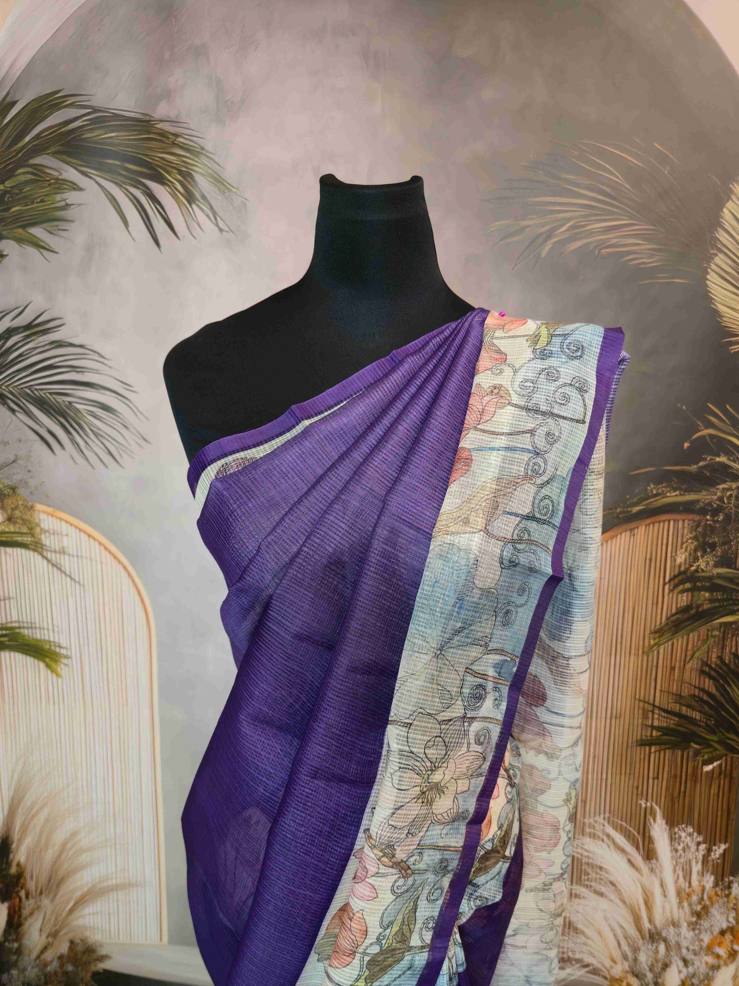 Semi kota saree with floral borders