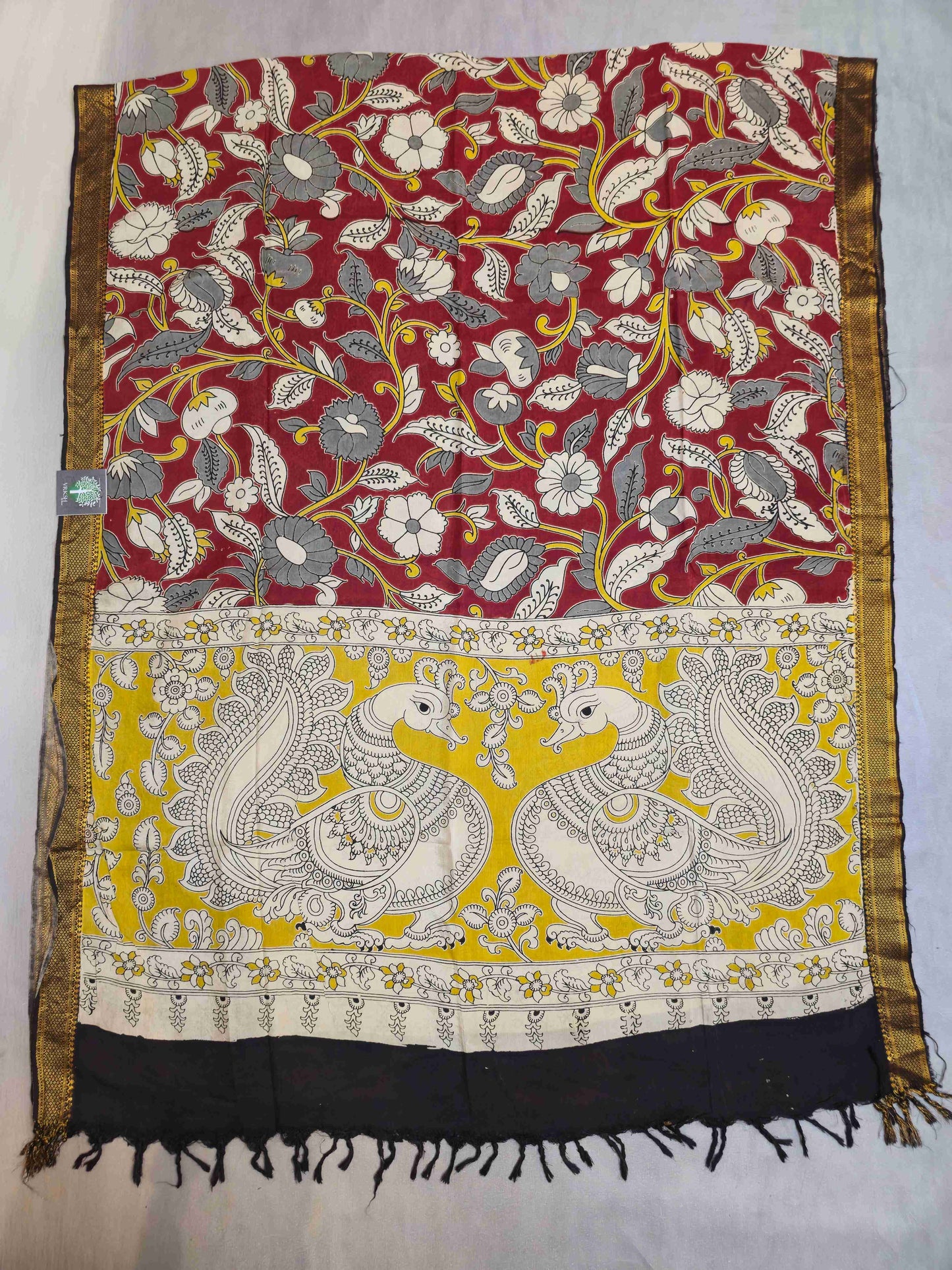 Kalamkari screen printed dupatta with nizam border
