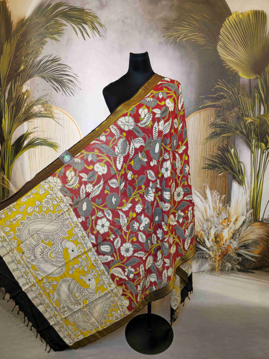 Kalamkari screen printed dupatta with nizam border