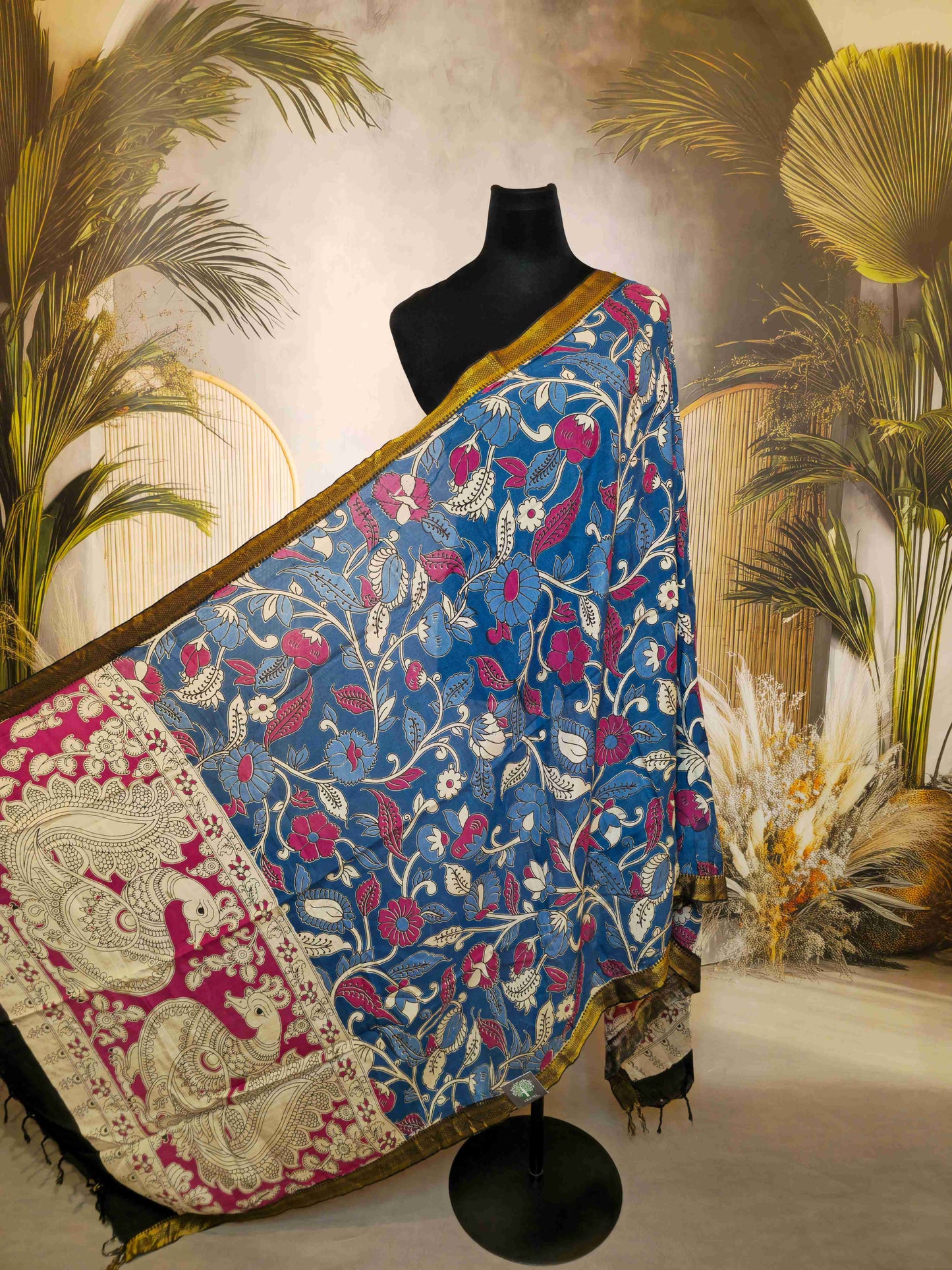 Kalamkari screen printed dupatta with nizam border